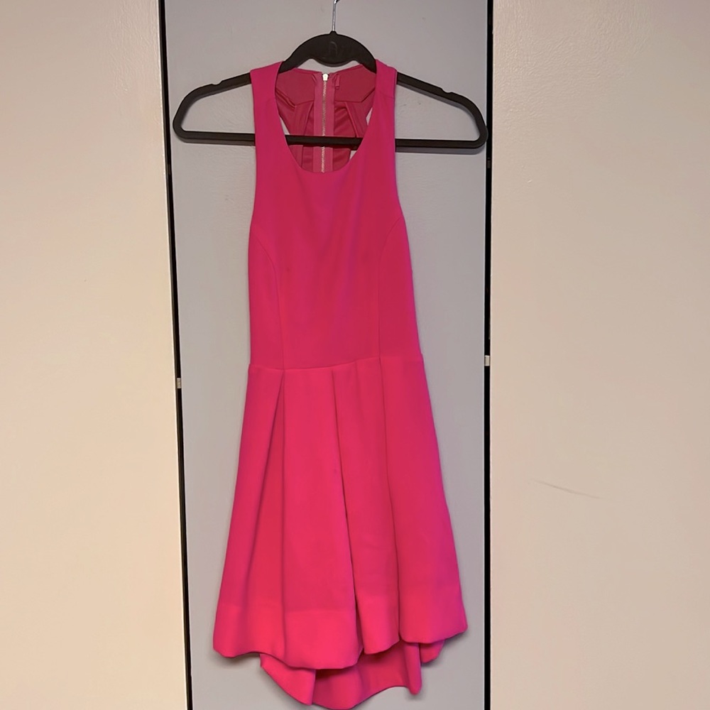 Gorgeous high neck, open back hot pink dress!
